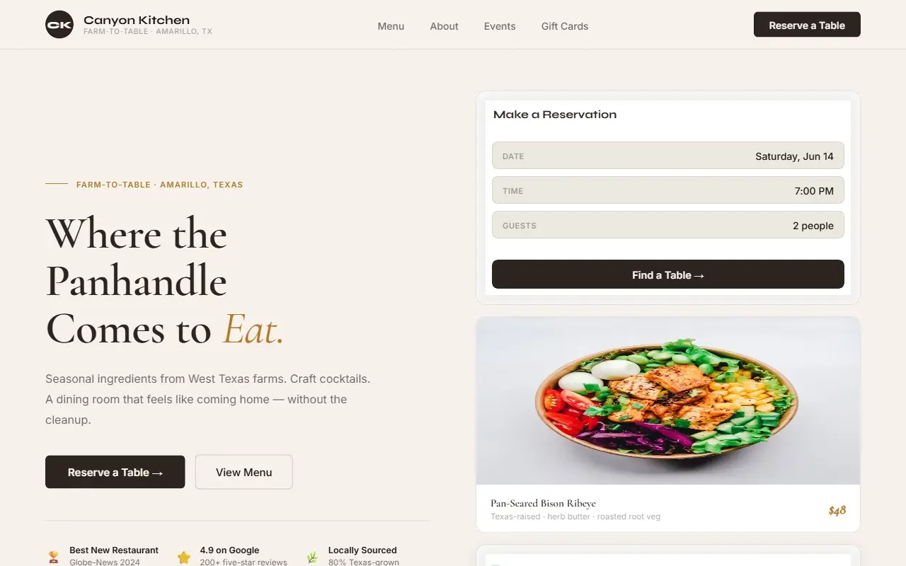 Canyon Kitchen website screenshot