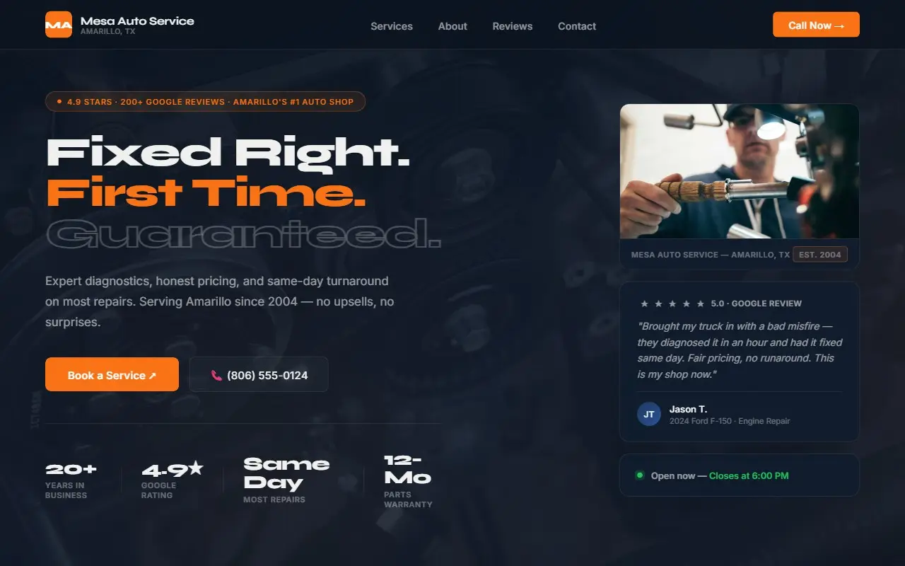 Mesa Auto Service website screenshot